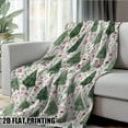 thumbnail image 3 of 1 Piece Soft Touch Christmas Tree Floral Print Flannel Blanket - Green Pine Trees and Pink Flowers Pattern - All-Season Sofa Bed Decorative Throw Blanket, 3 of 8