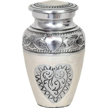RUZIOON Lovely Keepsake Urn  Silver Heart Small Keepsake Qnty 1 - Keepsake Urn for Human Ashes with 1 Velvet Box Bag-Mini Keepsake Urn - Affordable Keepsake Urn (3 cu.in)