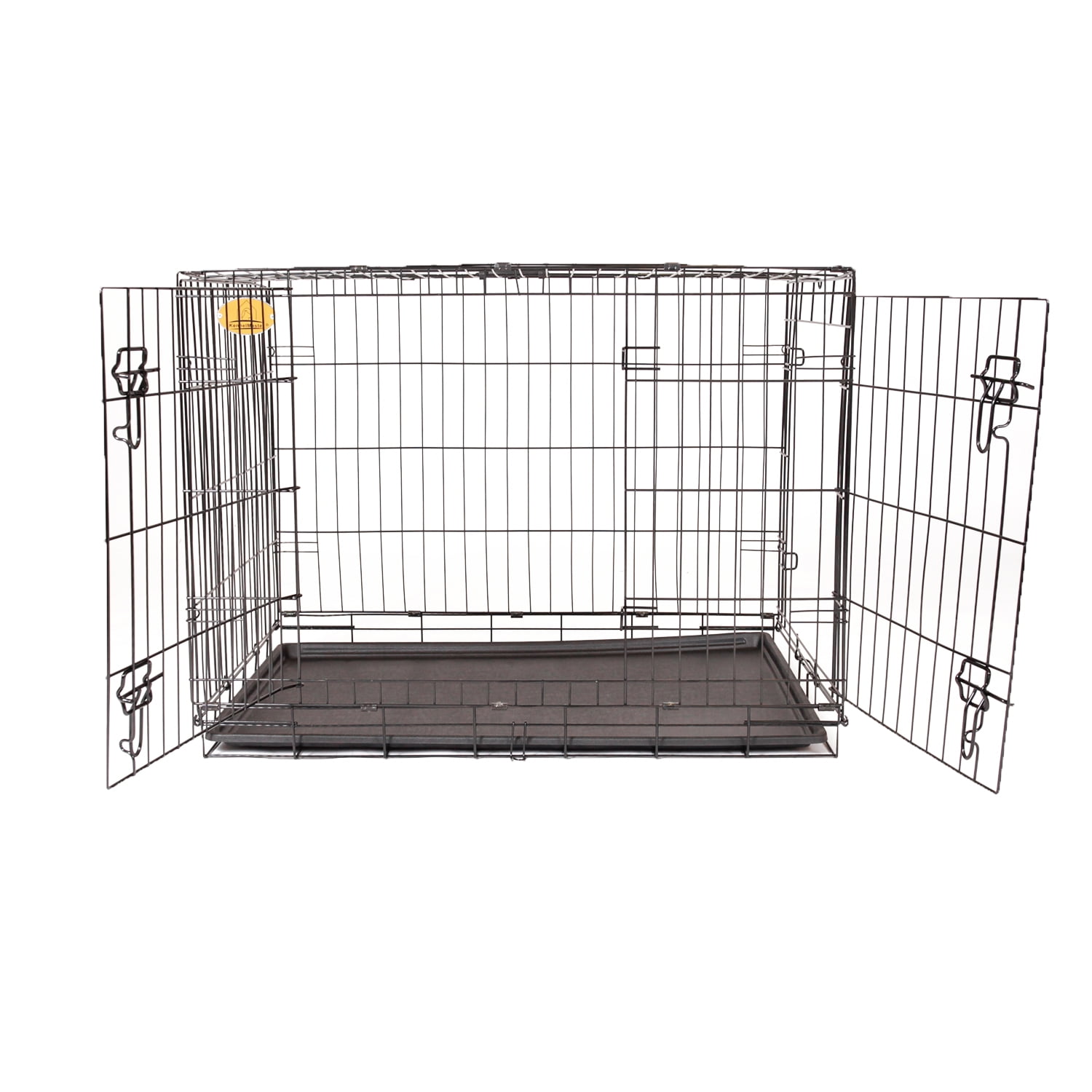 KennelMaster Double Door Folding Wire Dog Crate, Black, Medium, 36"L