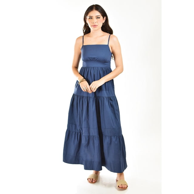 Vestido largo de popelina Roman Fashion juvenil 866 Azul marino