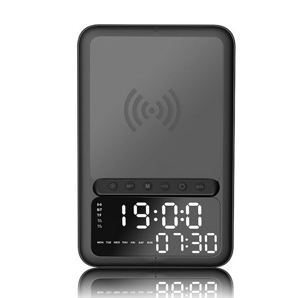 Amdohai Wireless Bluetooth5.1 Speaker Wireless Charger Fast Charging Stand Alarm Clock Time Display TF Card MP3 Playback with Mic