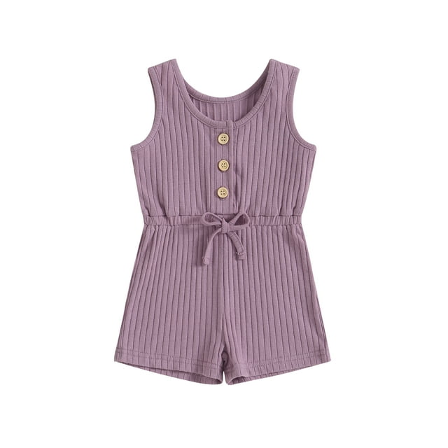 Gupgi 0-4Y Toddler Girl Sleeveless Ribbed Romper Summer Baby Solid Color Short Jumpsuits