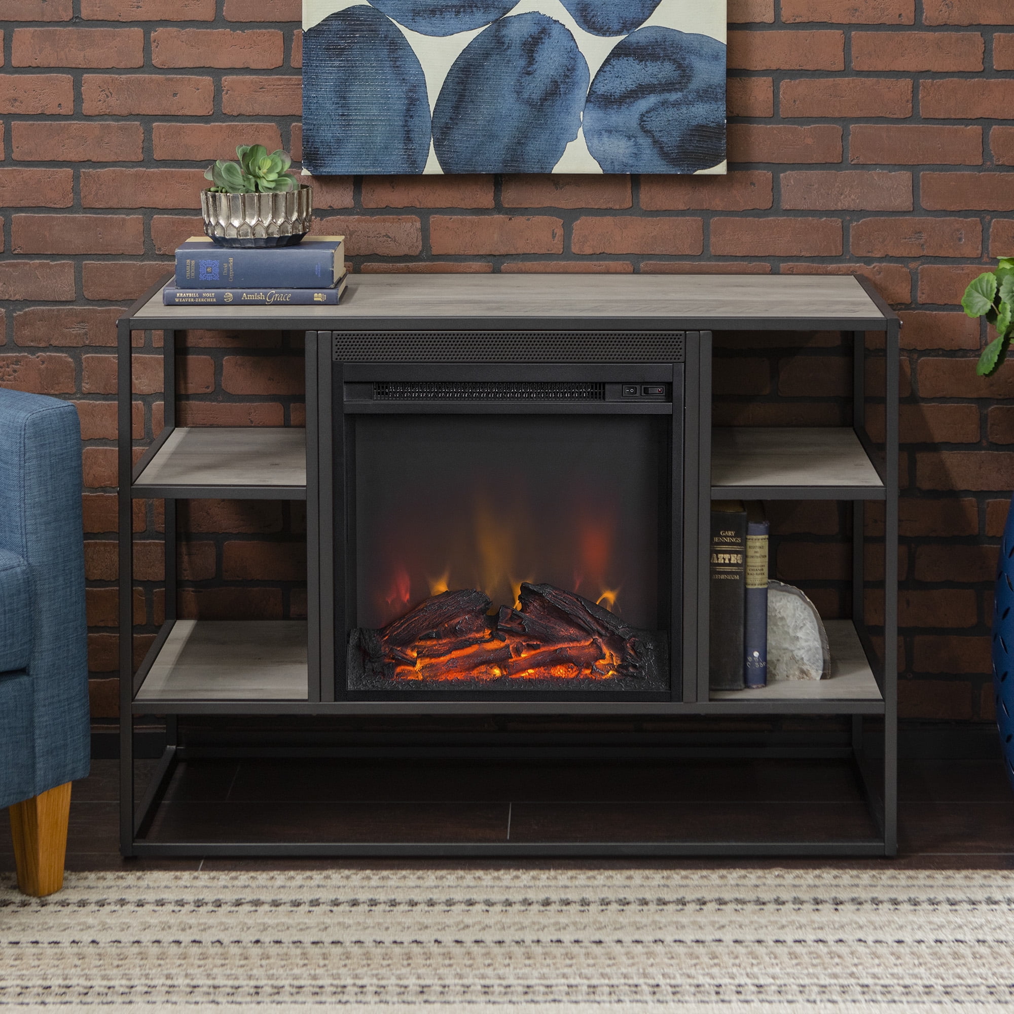 Manor Park Industrial Fireplace Tv Stand For Tv S Up To 44 Grey