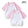 thumbnail image 2 of Hduncf Boy Girl's 2 Pack Color Block Short Sleeve Crew Neck T-Shirts Summer Crop Tee Tops Baseball Tees Cotton T Shirt Pink 2 Years, 2 of 5