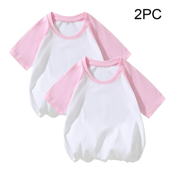 ATOGUTA 2 Pack Shirts for Boys Girls Short Sleeve T Shirts Kids Summer Tops Crewneck Basic Tees Pink, Size 2T-12