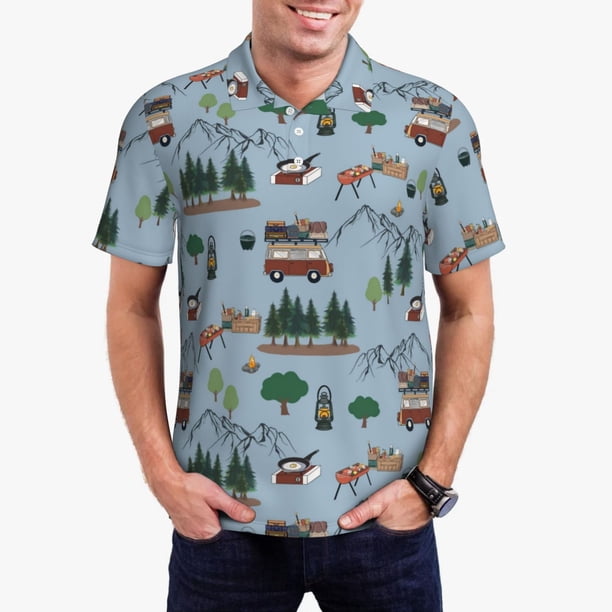 Balery Camping Caravan Camisa Polo de Hombre con Estampado, de Manga Corta y Tejido Medio, Camisa Tipo Golf Polo-4X-Large