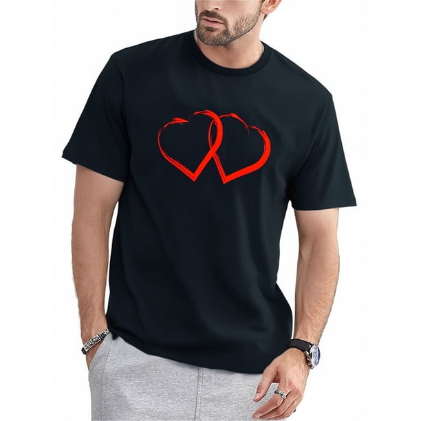 Camiseta con dos corazones rojos para San Valentín, ideal para hombre y mujer. Camisetas informales.