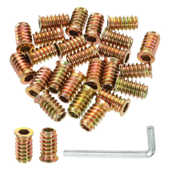 25 Pcs Threaded Insert for Wood, 1/4 - 20 Threaded Studs 20mm Length, Gold