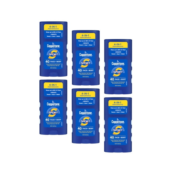Coppertone Sport Face & Body Sunscreen Stick SPF 40, 1.5 Oz - Pack of 6