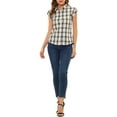 thumbnail image 2 of INSPIRE CHIC Women's Point Collar Short Cap Sleeves Plaids Button Down Shirt S White, 2 of 7