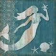 thumbnail image 3 of Gango Home Decor Coastal Distressed Beach Decor | Teal, Brown & Cream Mermaid & Seahorse Nautical; Two 16x16in Fine Art Paper Giclee Prints, 3 of 6
