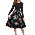 thumbnail image 4 of Lorytime Christmas Women a Line Dresses Snowflakes Crew Neck Elegant Dress Long Sleeve Party Dresses with Belt, 4 of 6
