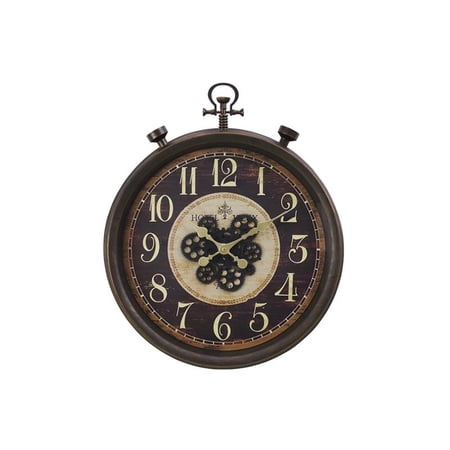 Pemberly Row 24 Round Pocket Watch Wall Clock with Moving Gears in Brown