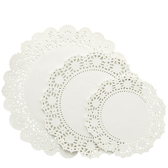 Juvale Paper Doilies - 150 Pack Round Lace Doilies for Tables - Assorted Sizes 6.5"/8.5"/10.5", White - Disposable Paper Round Placemats & Cake Liners for Desserts & Crafts