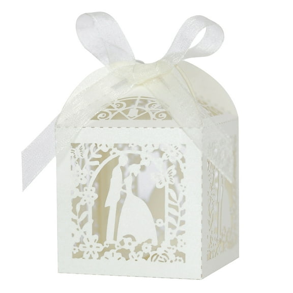 50 Pack Wedding Favor Boxes with Ribbon Candy Gift Boxes for Wedding Adornments Beige