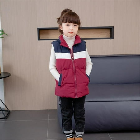 

ZMHEGW Toddler Jackets Child Baby Boys Girls Sleeveless Color Block Patchwork Winter S Vest Outer Outwear Outfits Clothes Kids Coats