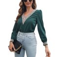 thumbnail image 1 of Top de encaje de mujer Cuello en V Manga larga Color puro Elegante Casual Top de gasa para citas Ropa diaria, 1 of 6