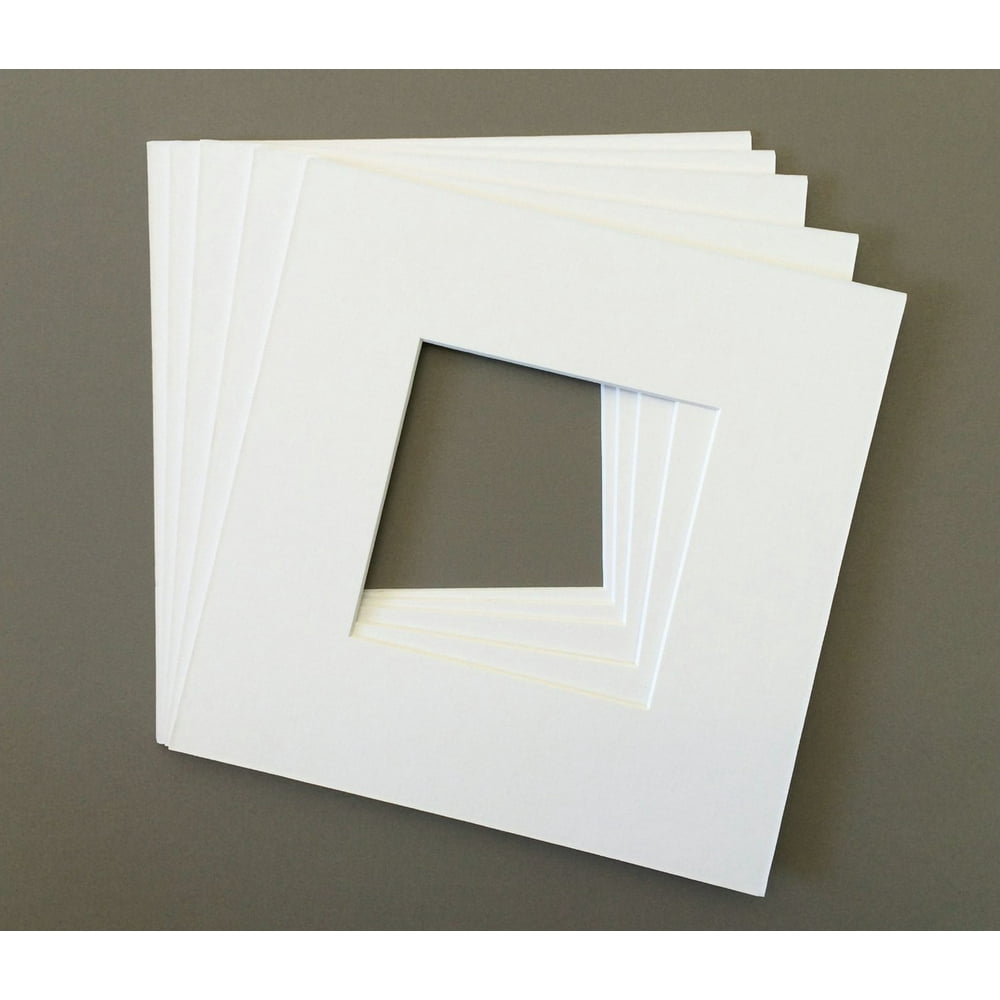 Pack of 5 10x10 Square White Picture Mats with White Core Bevel Cut for