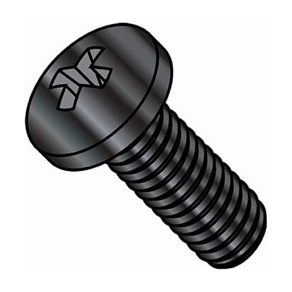 1/4"-28 x 3/4 in Phillips Pan Machine Screw, Black Oxide Steel, 500 PK