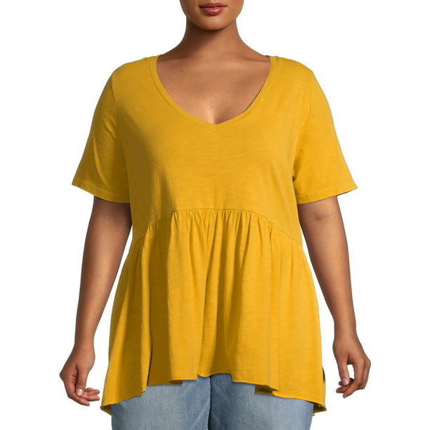 Terra & Sky - Terra & Sky Women's Plus Size V-Neck Babydoll T-Shirt ...