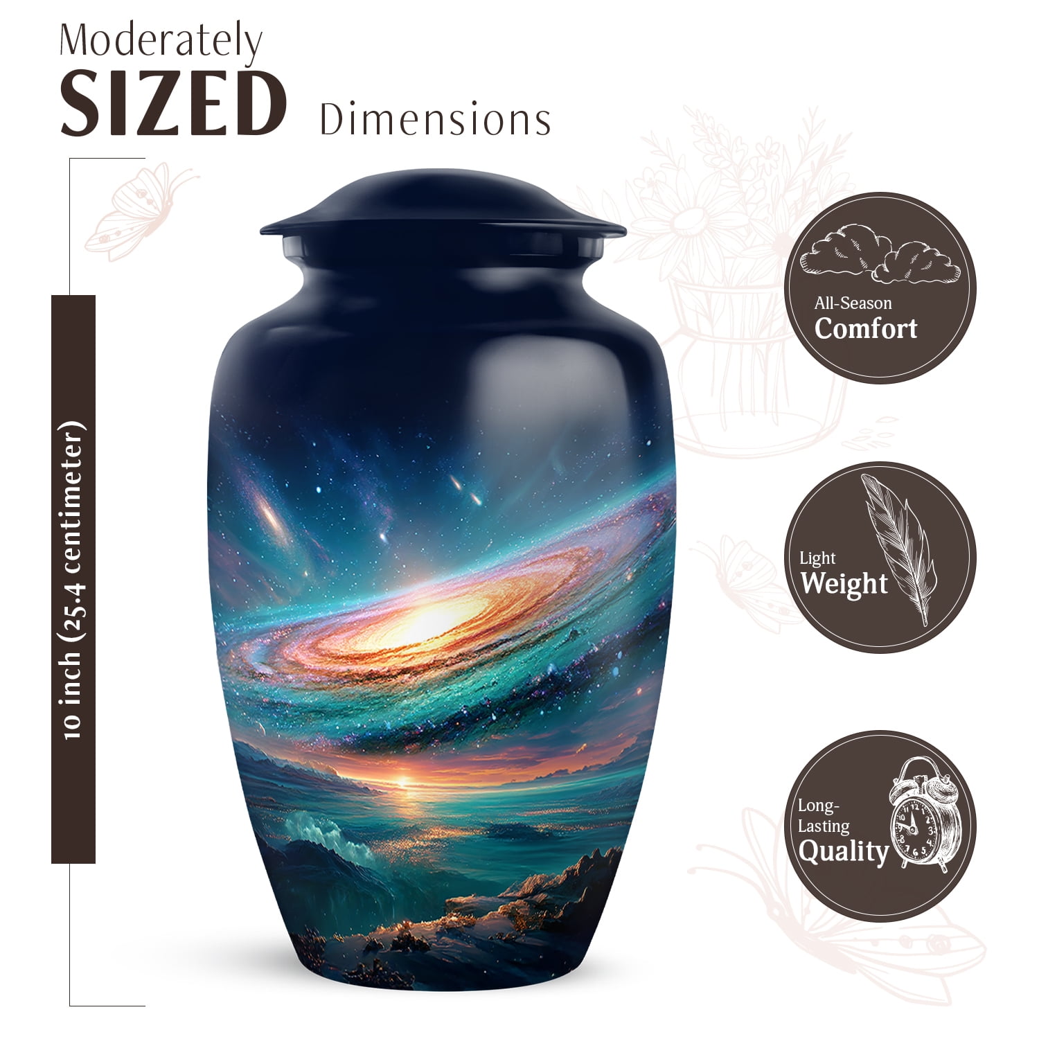 JAGASY Green Galaxy Combo Urn Set of 5, Dark Blue Small Urns for Human Ashes Keepsake, Galaxy Nebula Decorative Urns for Daughter, Cosmic Memorial Cremation Urn for Son, (1 Large, 10" & 4 Small, 3")