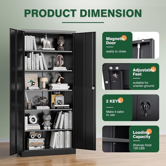 Metal Garage Storage Cabinets with Lock Door and Adjustable Shelves, Steel Tool Cabinets for Home,Office,Warehouse Organisieren (Black)