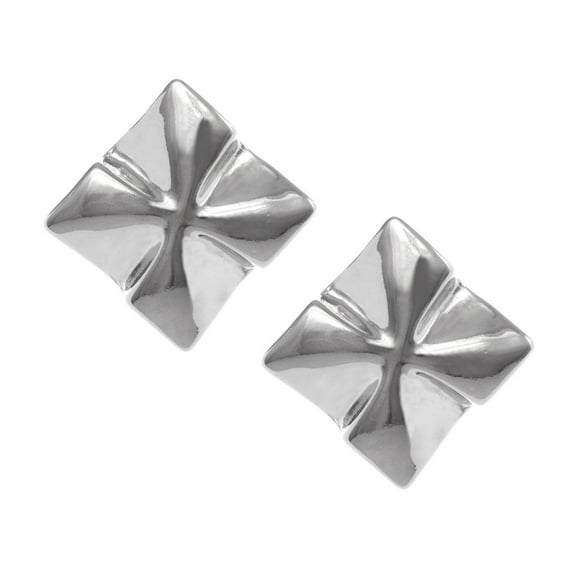 Clip on 1 1/4" silver wrinkled square earrings
