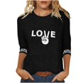 thumbnail image 2 of Hauts pour Femmes Manches Trois-Quarts Cœur Saint-Valentin Col Rond Imprimé Décontracté T-Shirt Ample Noir G, 2 of 5