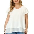 thumbnail image 5 of Agnes Orinda Women's Plus Size Chiffon Top Ruffle Short Sleeves V Neck Double Layered Hem Casual Blouses 1X White, 5 of 8