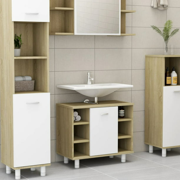 Romacci Bathroom Cabinet White And Sonoma Oak 23 6 X12 X21 1 Chipboard Com - How To Make A Bathroom Storage Closet