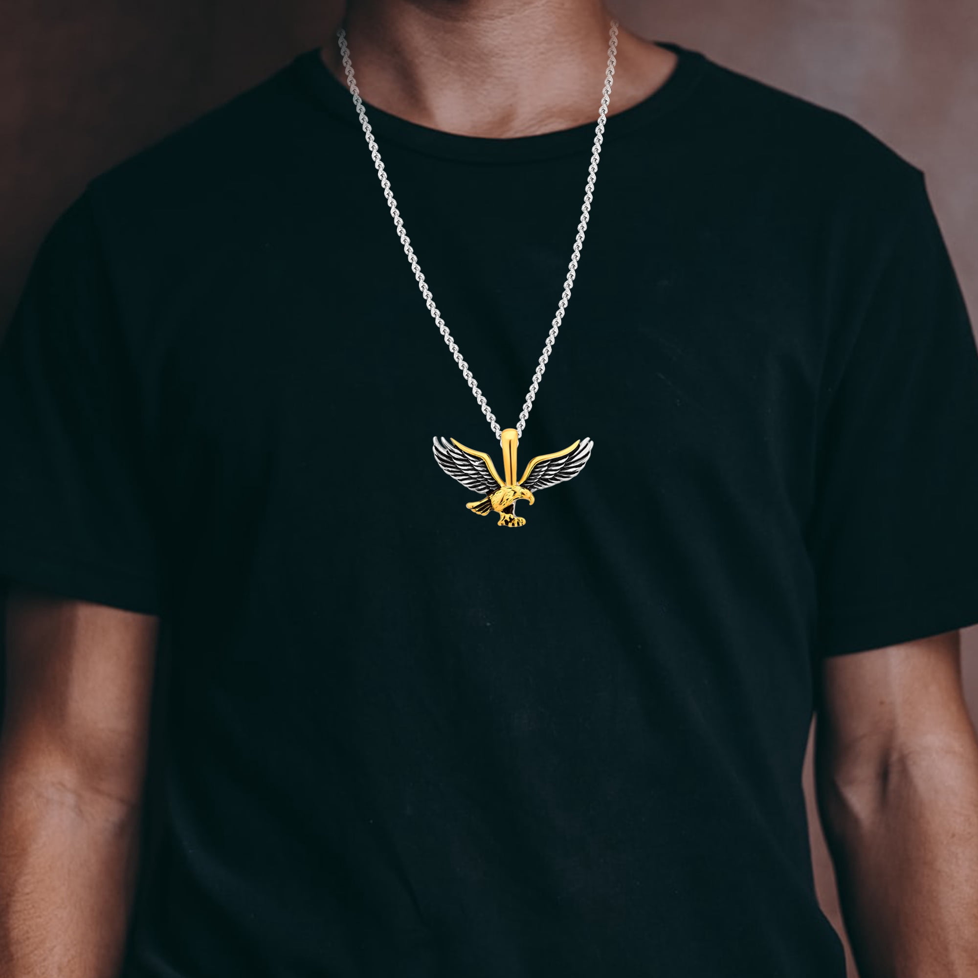 Mens Gold Plated Stainless Steel Eagle Pendant