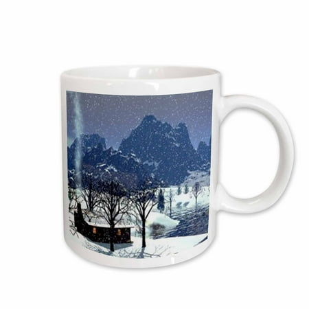 

3dRose Log Cabin in Snow Scene Ceramic Mug 11-ounce