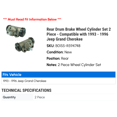 thumbnail image 2 of Rear Drum Brake Wheel Cylinder Set 2 Piece - Compatible with 1993 - 1996 Jeep Grand Cherokee 1994 1995, 2 of 2