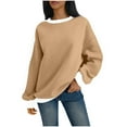 thumbnail image 2 of AherBiu Oversized Sweatshirt for Women Color Blocked Crew Neck Drop Shoulder Lightfleece Lined Pullover Tops, 2 of 4