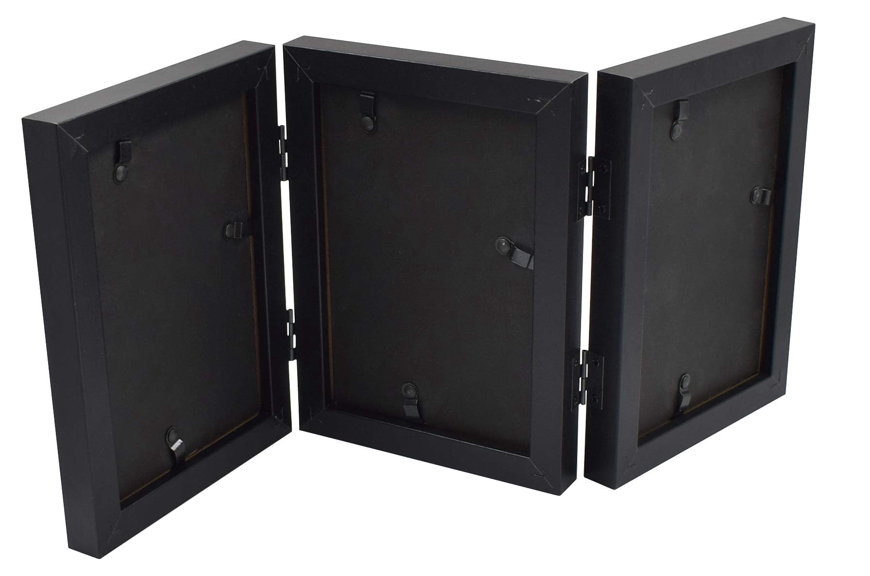 Golden State Art 3-Opening 4x6 Trifold Hinged Photo Frame with Real Glass, Black, 2-Pack