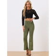 thumbnail image 3 of Unique Bargains Women's Flared Hidden Side Zipper Knitted Faux Suede Flared Pants L Army Green, 3 of 6