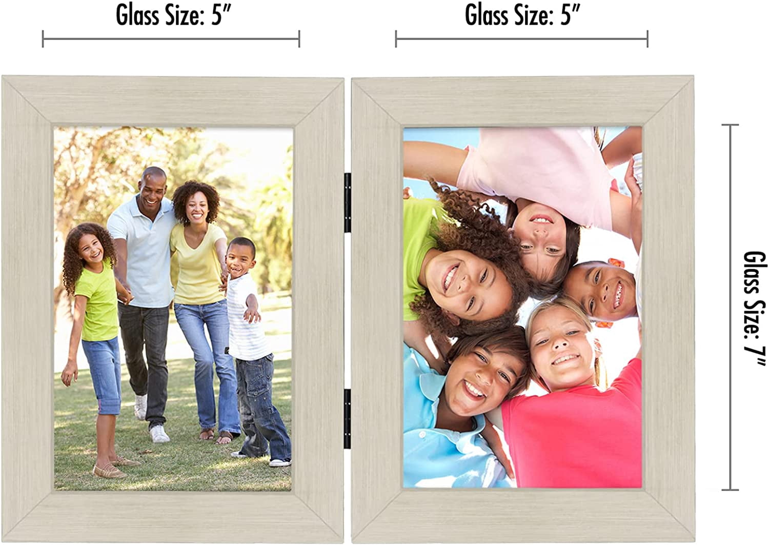 Americanflat 5x7 Hinged Picture Frame in Light Wood with Two Displays - Composite Wood with Polished Glass for Tabletop