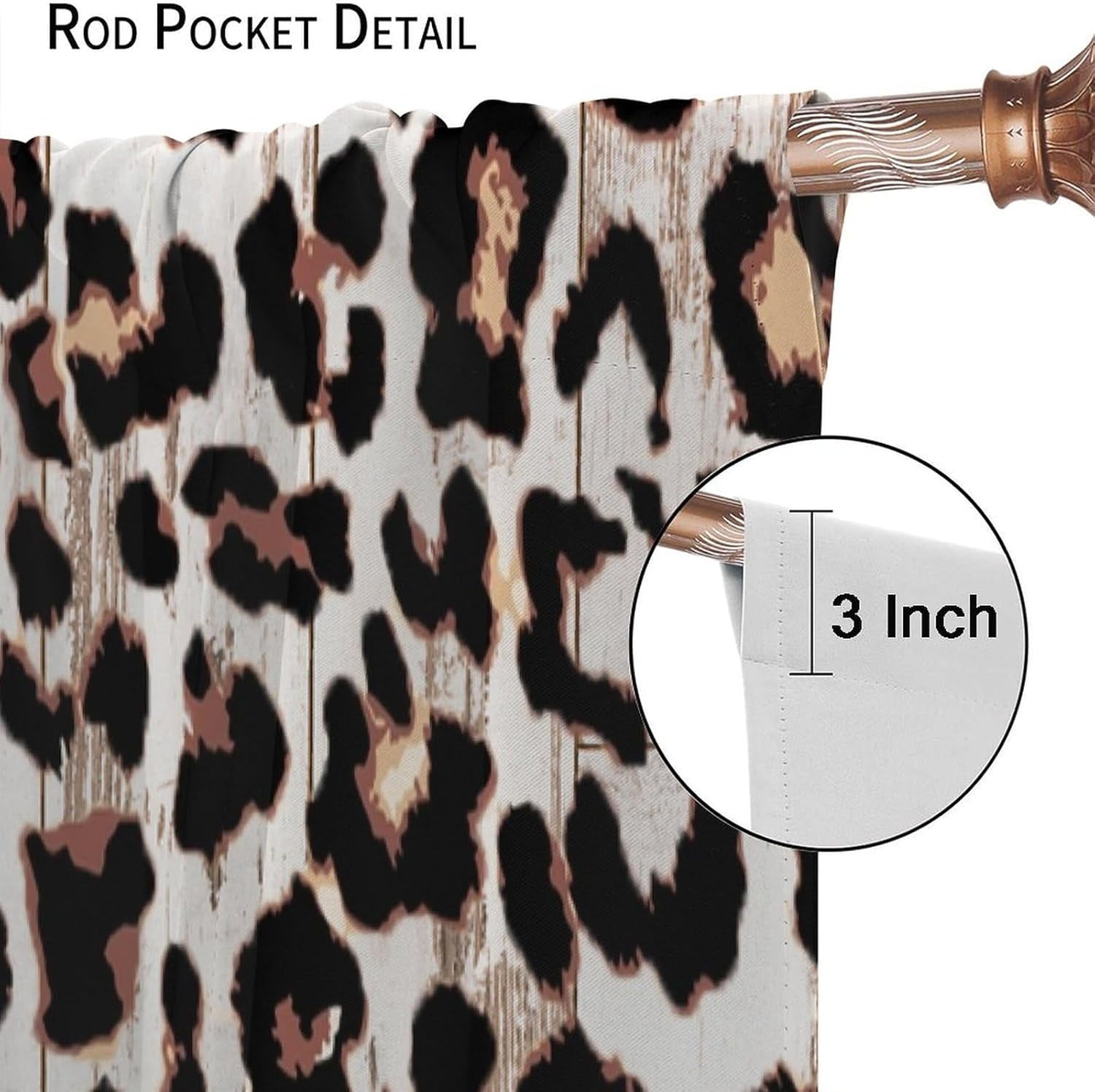 Leopard Print Curtains Rustic Grey White Wooden Board Animal Blackout Print Rod Pocket Window Drapes for Bedroom Living Room 52x84in