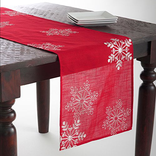 Lovely 108 christmas table runner Fennco Styles Embroidered White Snowflake Christmas Table Runner 16 X 108 Inch Red Cover For Holiday Da C Cor Dinner Party Banquets And Special Occasion Walmart Com