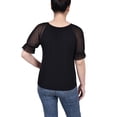 thumbnail image 3 of NY Collection Womens Short Ruffle Sleeve Rhinestone Keyhole Knit Blouse, Black, Petite, PM, 3 of 4