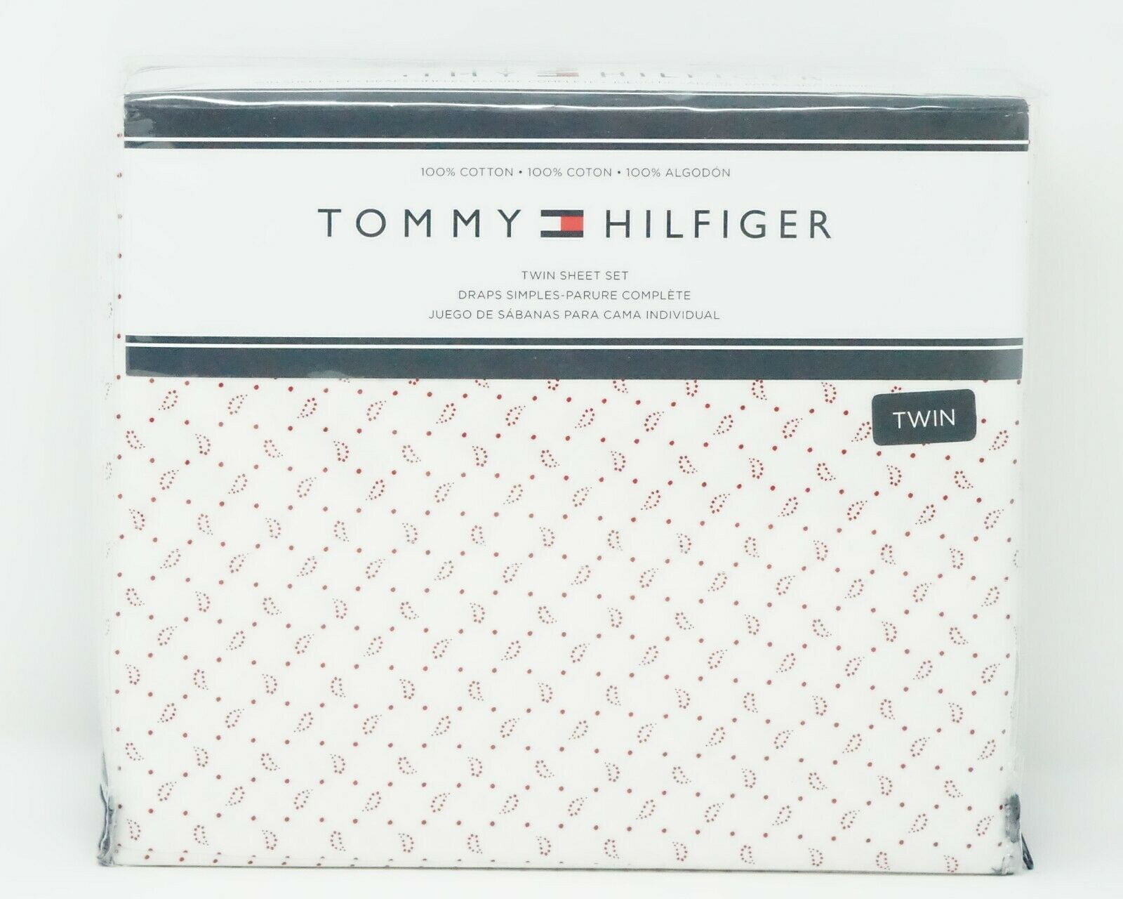 Tommy Hilfiger Kamma Printed 100% Cotton Sheet Set - TWIN - White / Red Walmart.com