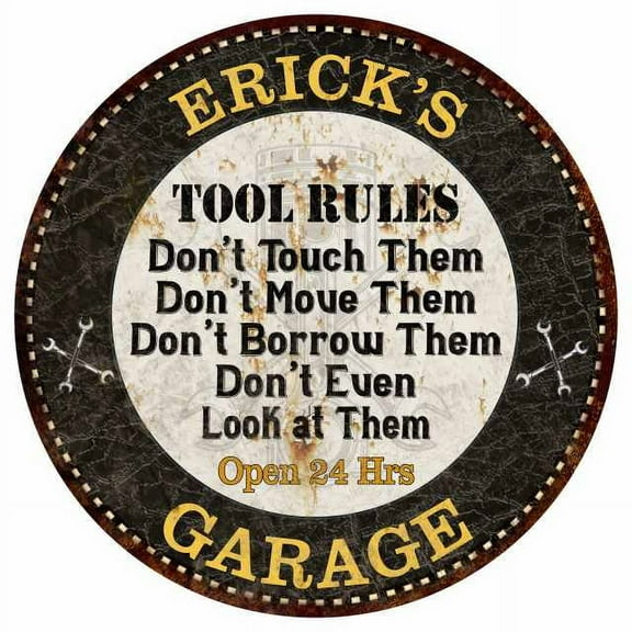 ERICK'S Garage Rules 14" Round Metal Sign Garage Bar Wall Decor 100140013162