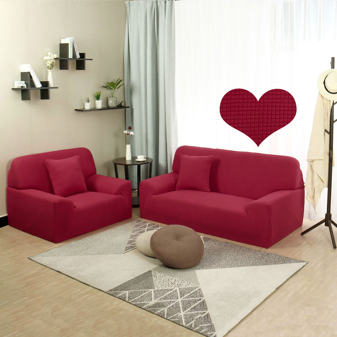 Unique Bargains 1-Piece Jacquard Solid Stretch Sofa Slipcover, Red