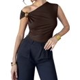 thumbnail image 2 of Women'S Off the Shoulder Tops Mental Elegant Asymmetrical Dressy Top Going Out Outfits Brown XL, 2 of 9