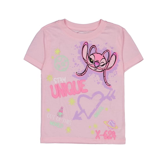 Disney Stitch Girls' Angel Short-Sleeve Graphic T-Shirt Color: pink Size: 14 - 16
