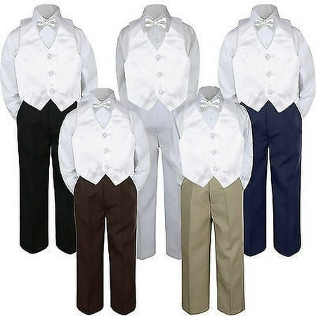 

4pc Snow White Vest Bow Tie Suit Pants Set Baby Boy Toddler Kid Uniform S-7