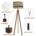 thumbnail image 5 of Wood Tripod Floor Lamp, Mid Century Wood Standing Lamp with 3 Color Temperature Dimmable Standing for Living Room, Bedroom, Office Kennebunkport Plank Peel Stick Brown Flaxen Lamp Shade, 5 of 5