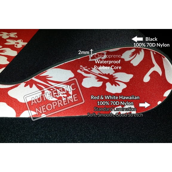 2mm Hawaiian Neoprene Fabric Cloth, Scuba Wetsuit Material, Stretch Nylon Neoprene Fabric For Sewing By The Square Ft. Thin Foam Rubber Sheets, Sponge Material (Red & White Hawaiian, 1' x 3'