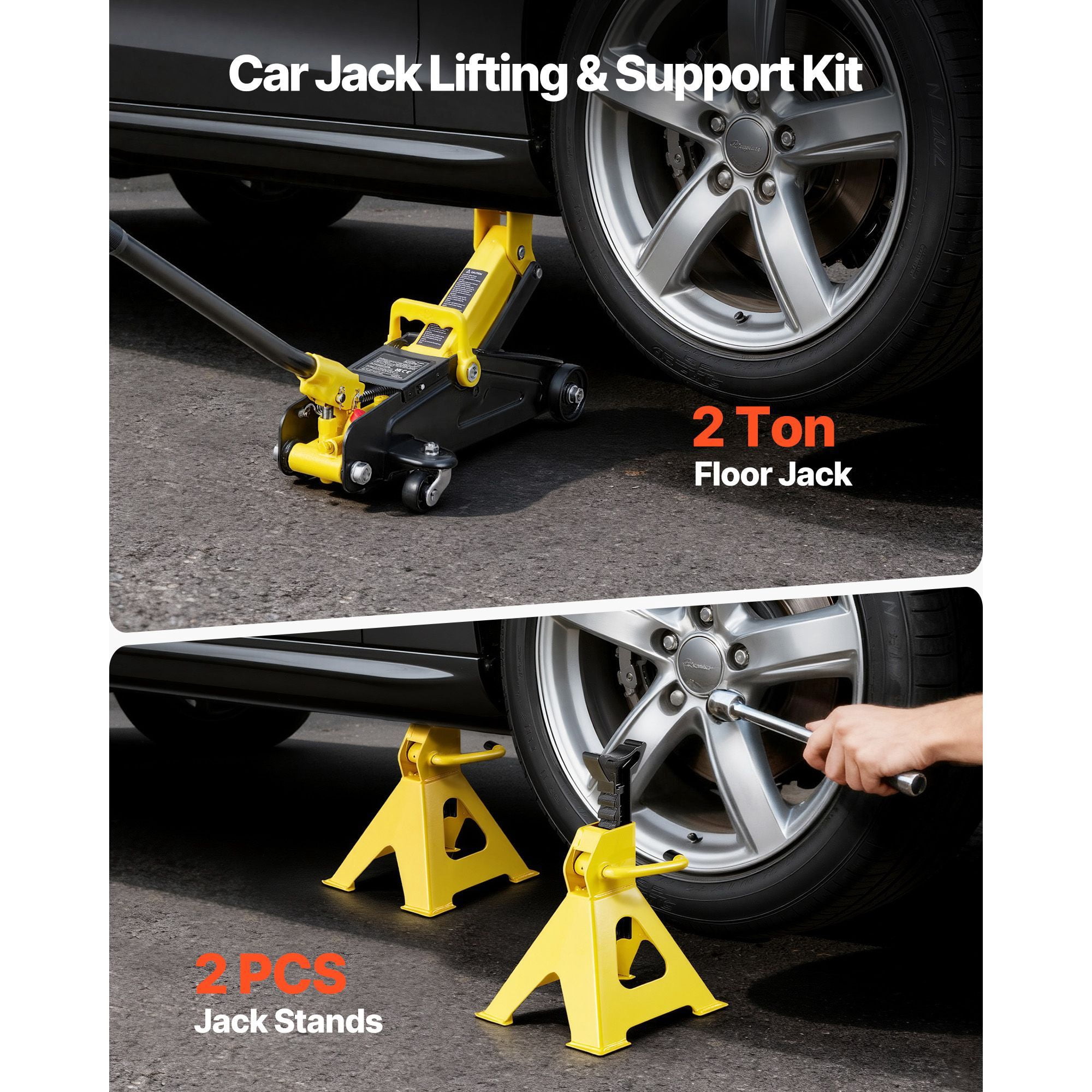 Professional 2-Ton Low Profile Racing Floor Jack&Stands Set, Quick Lift Hydraulic Trolley for Compact SUVs&Sports Cars