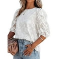 thumbnail image 3 of Liacowi Women Juniors Summer Casual T-shirt Tops Half Puff Sleeve Round Neck Shirts Loose Floral Blouse, 3 of 8